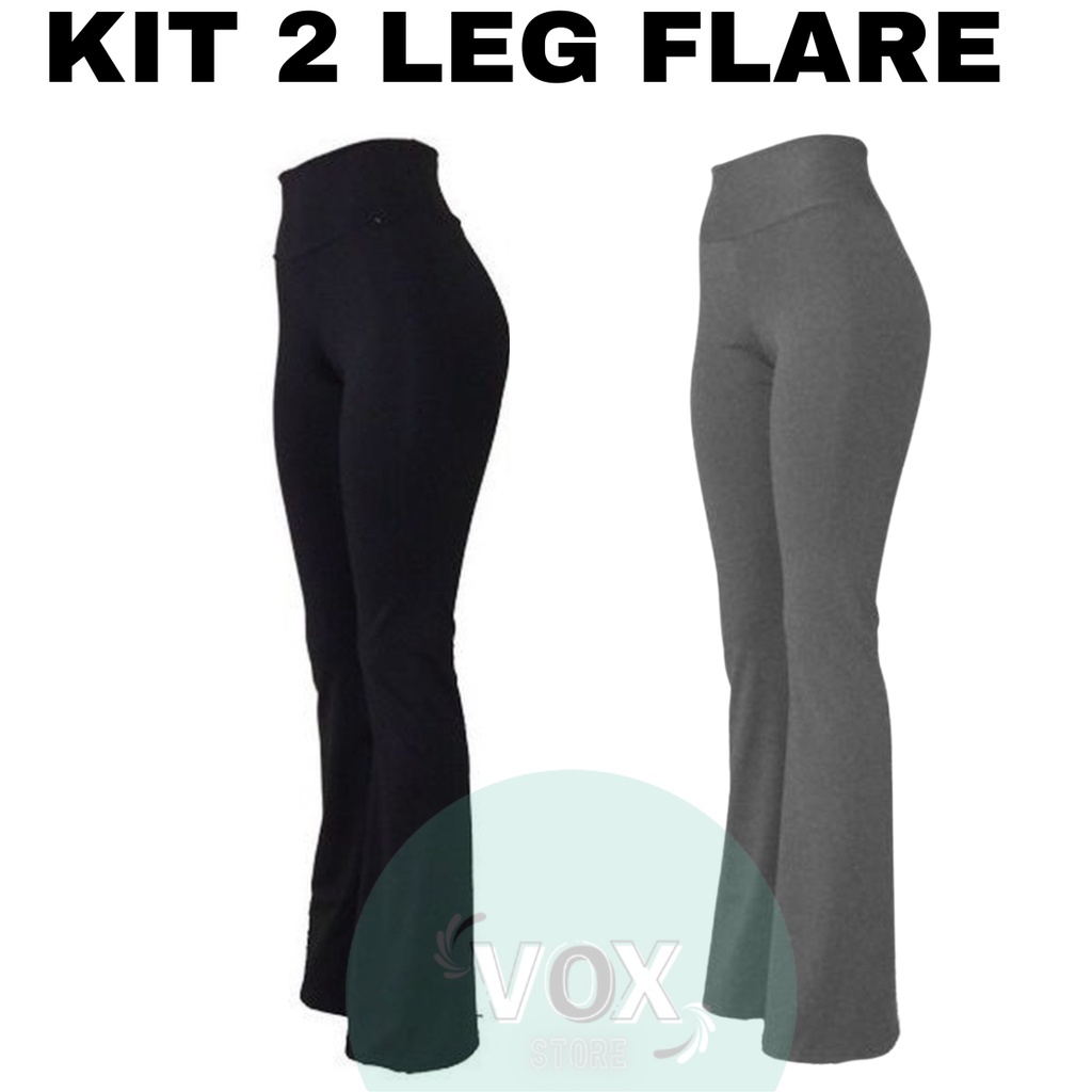 Kit 2 Calça Femenina Flare Cintura Alta Tecido Premium Legging