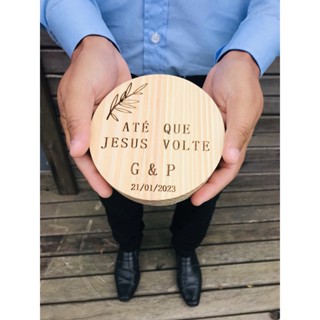 Porta alianças personalizável madeira pinus 15cm