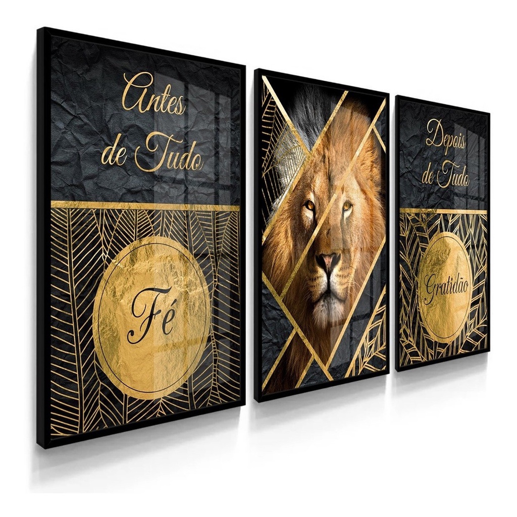 Quadros Leão Luxo Sala Judá Folhas Dourado Fé Sofá em Oferta na Shopee