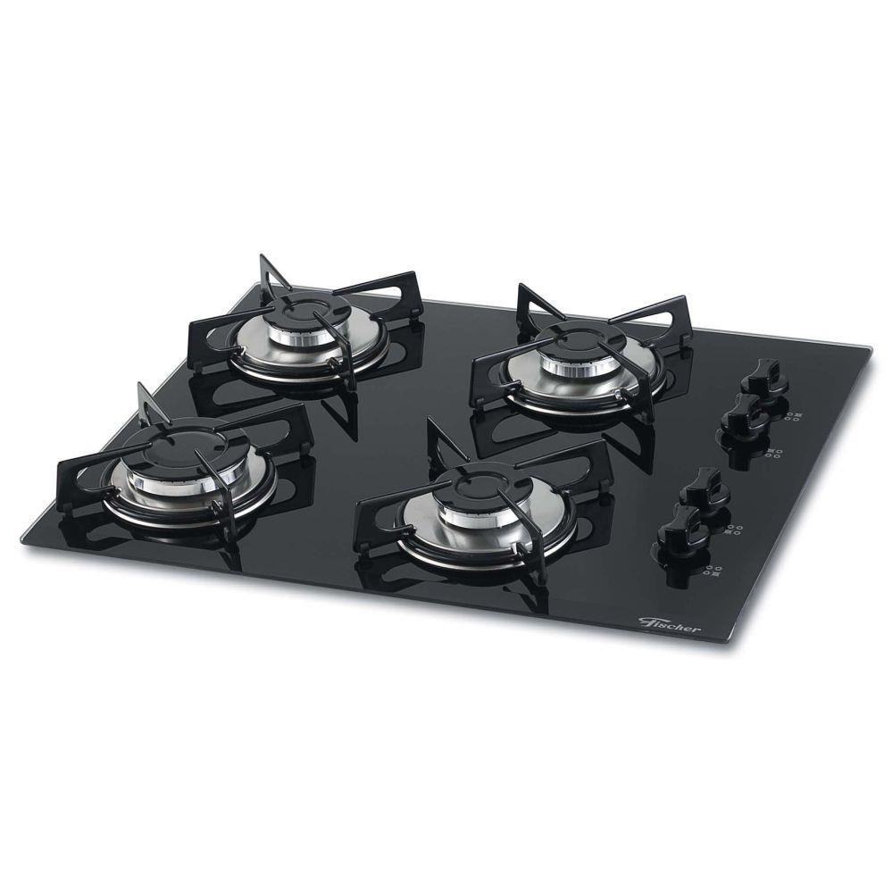 Fogão Cooktop a Gás Fischer 4 Bocas Mesa Vidro Temperado Bivolt