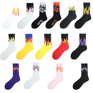 Meias De Fogo Hip Hop Coloridas Preto Branco Amarela Engraçadas Chama Unisex Skateboard Street Skarpetki Sock