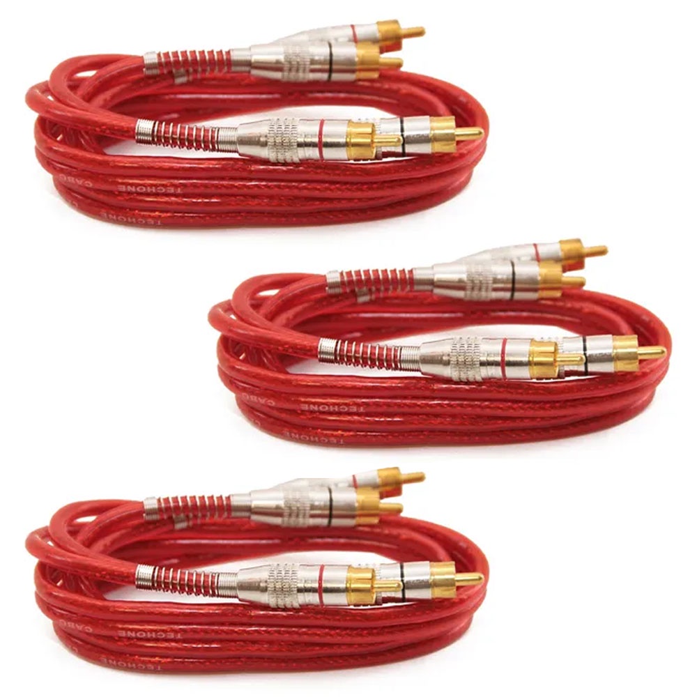 Kit 3 Cabos Rca Luxo 1 Metro Vermelho Com Dupla Blindagem 1m 5mm Plug Banhado a Ouro em Oferta na Shopee
