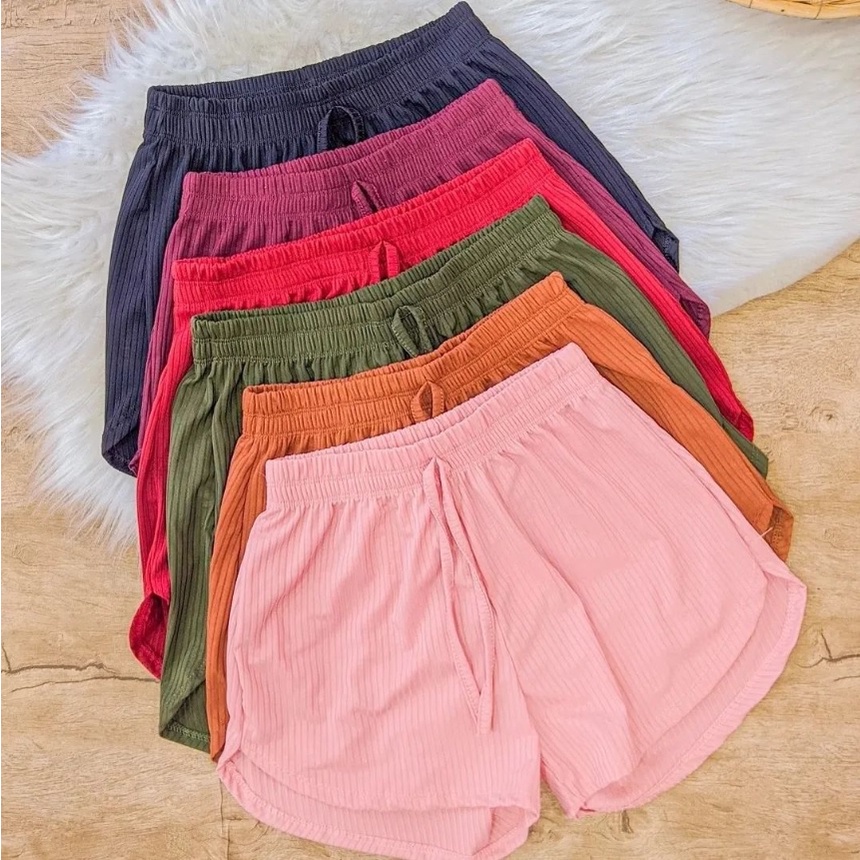 Kit 3 Shorts Canelado Feminina Casual Atacado Malha Canelada