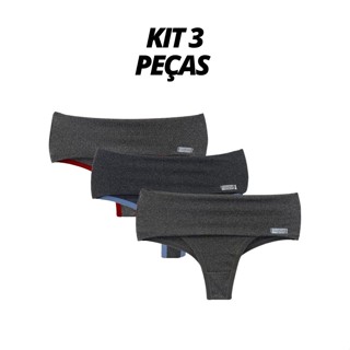 Kit 3 Calcinha Fitness Seca Barriga Cintura Alta Com Compressão Modeladora