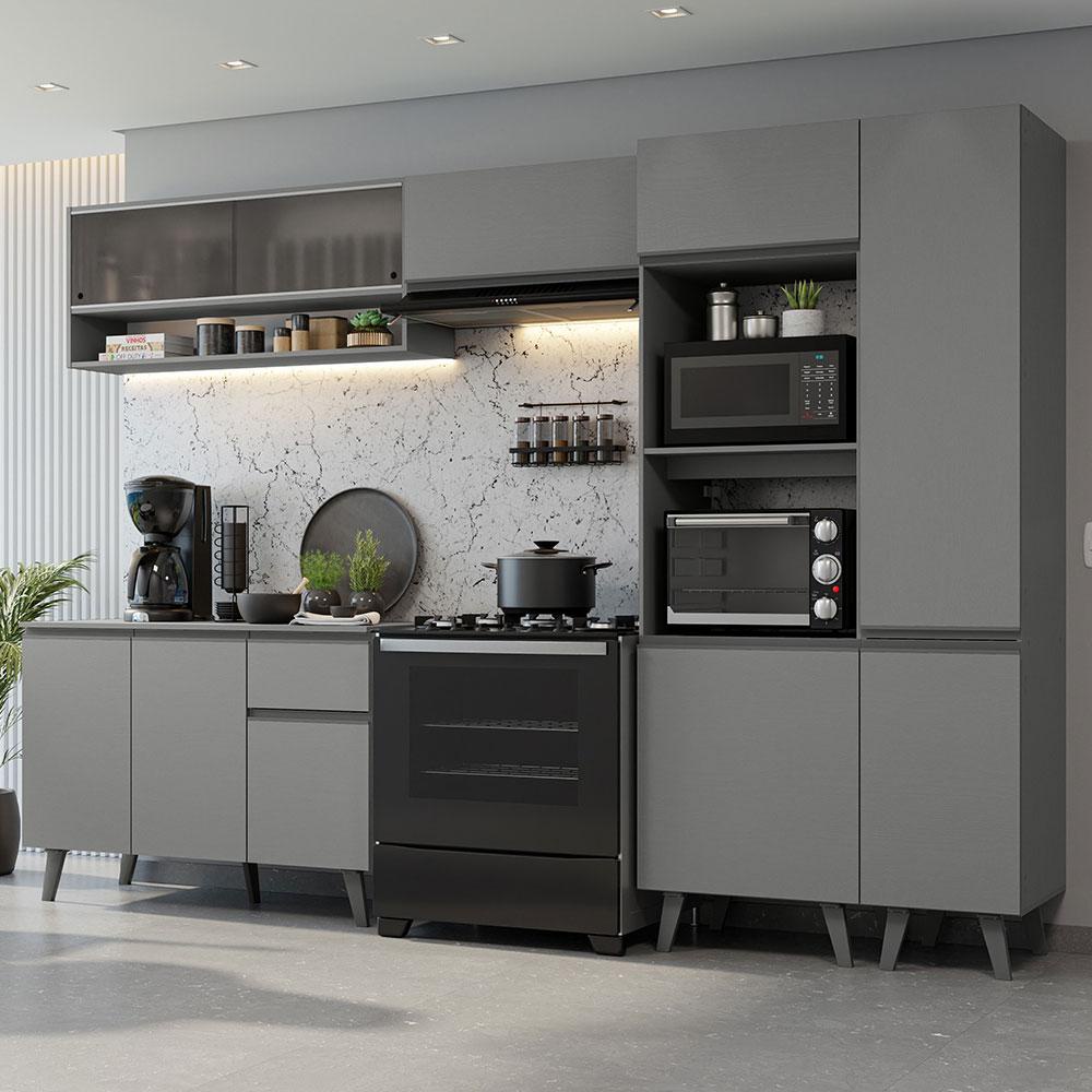 Armário de Cozinha Completa 300cm Cinza Nice Madesa 08 em Oferta na Shopee