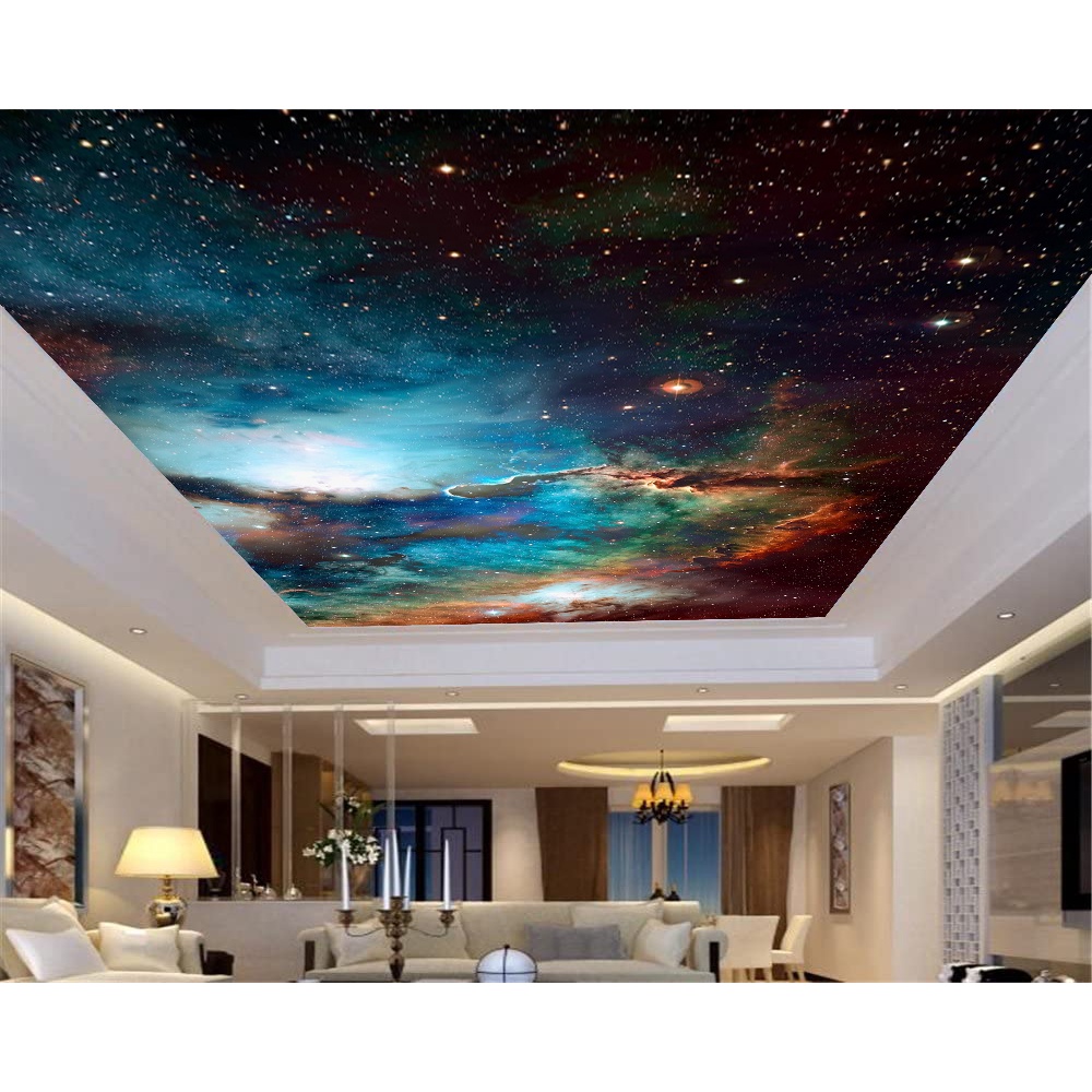 Papel de Parede de Teto - Adesivo Decorativo Para Teto - Painel Fotográfico Espaço Universo Paisagem Céu Galaxia ROF - 072