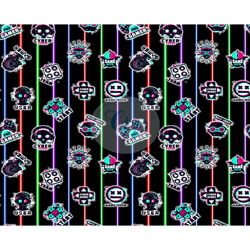 Tecido tricoline, microfibra ou gabardine - Gamer - Fundo Preto Listrado - 0.50CM