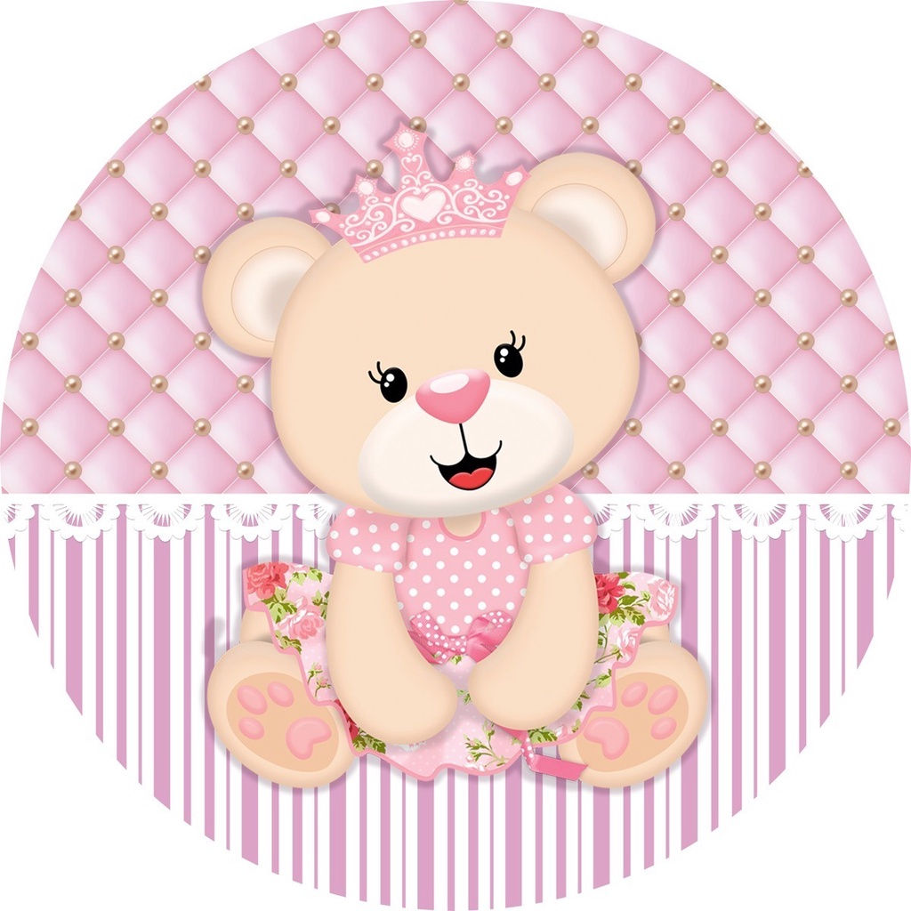 Painel de Festa Redondo Tema Ursinha Realeza em Tecido C/elástico Sublimado em Oferta na Shopee