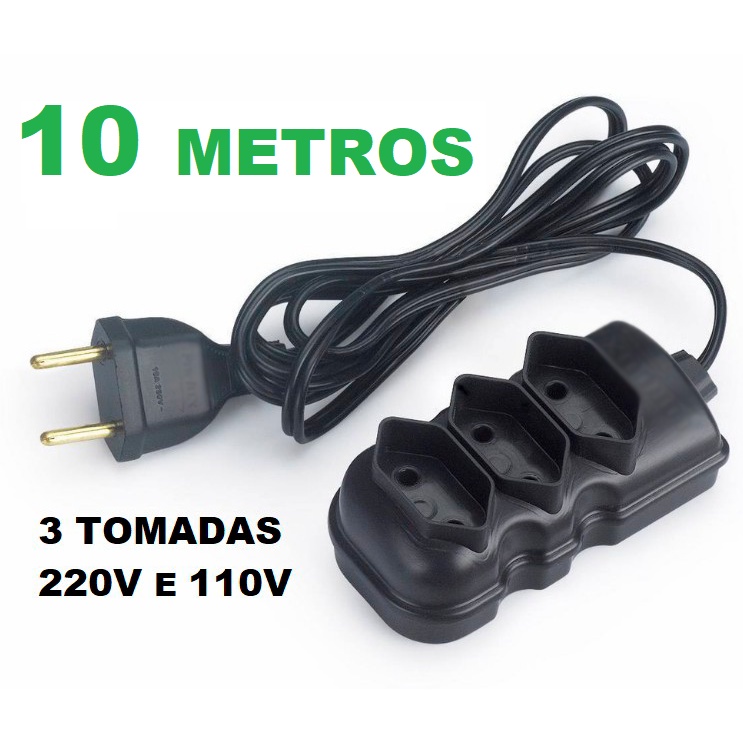 EXTENSÃO ENERGIA COM 10 METROS E 3 TOMADAS ELÉTRICAS 10 AMPERES Fantástico em Oferta na Shopee