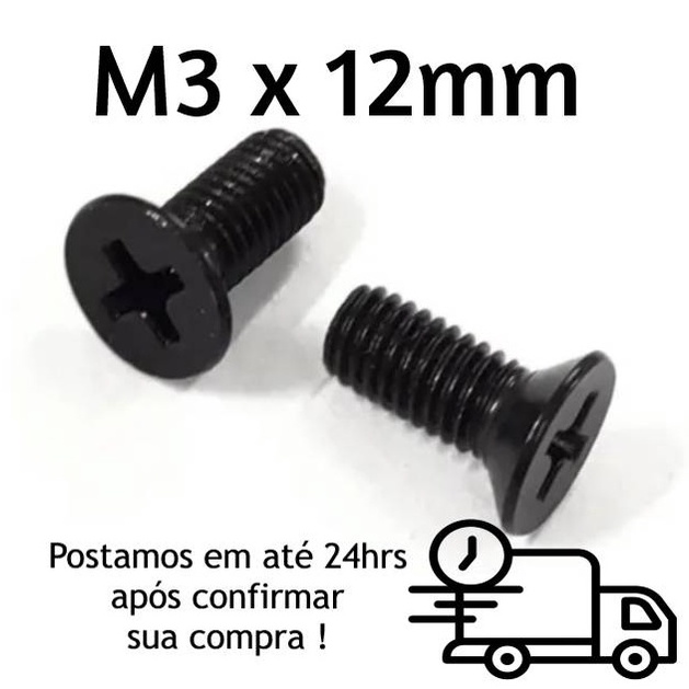Parafuso Chato Phillips M3 X 12mm Oxidado Preto