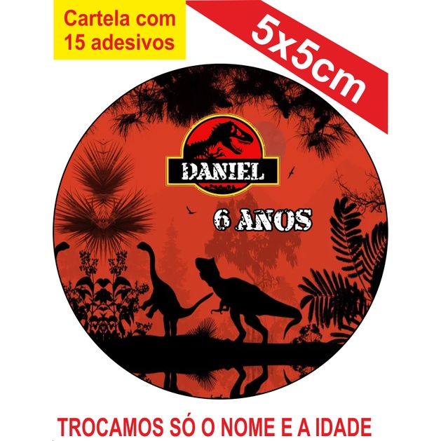 2 Cartelas de Adesivos (30 unidades) Personalizados Dinossauros 5x5cm Festa Aniversário Lembrancinha
