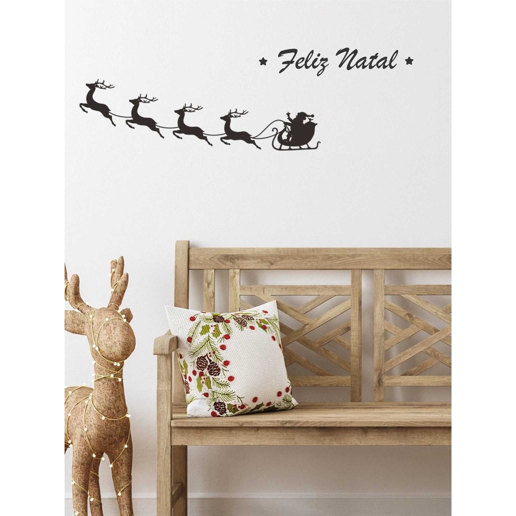 Adesivo Decorativo Feliz Natal Trenó | Vitrine | Parede | Espelho |