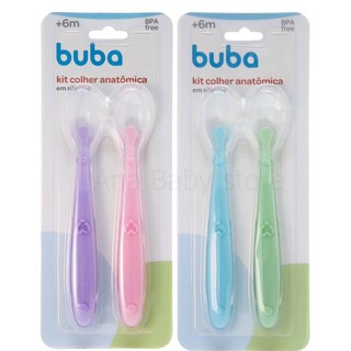 Kit 2 Colher Silicone Anatômica Buba Alimentação Bebê Papinha Introdução Alimentar