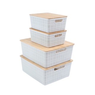 Kit 4 caixas organizadoras tampa bambu 2p/2m branca – Oikos em Oferta na Shopee