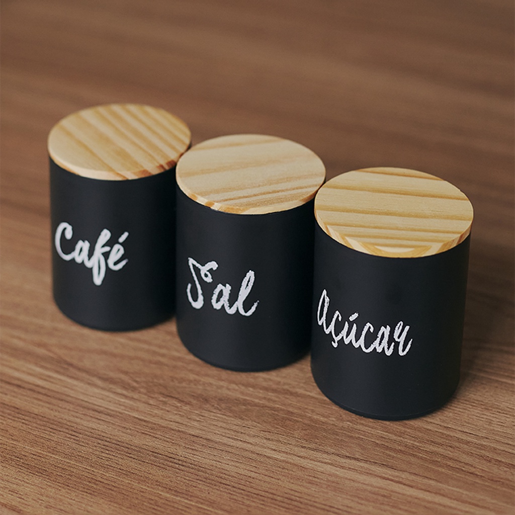 Kit 3 Potes para Café Sal Açúcar para Mantimentos