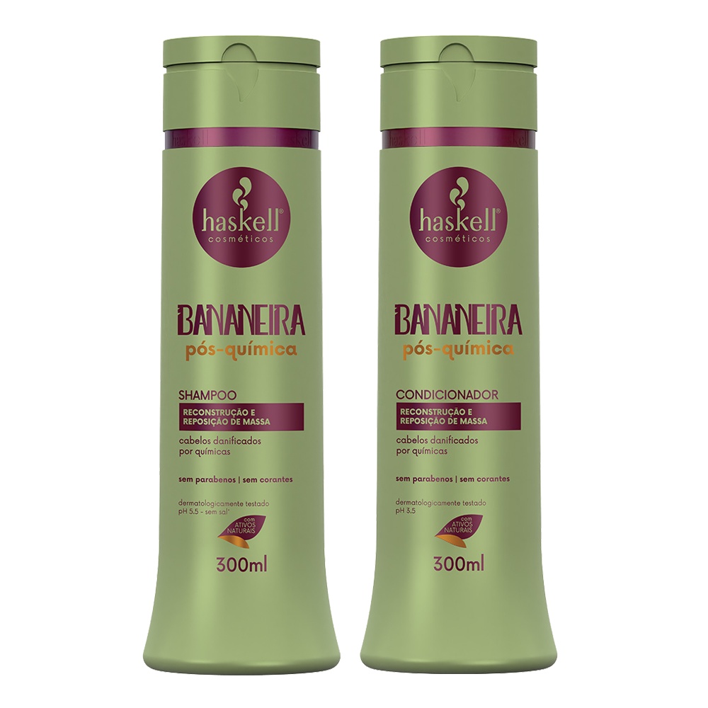 Kit Shampoo e Condicionador Bananeira Pós Química Cabelos Danificados Haskell 300ml