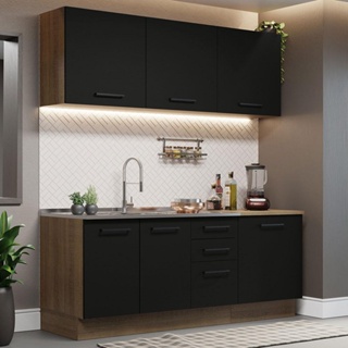 Armário de Cozinha Compacta 180cm Rustic Preto Agata Madesa 01 em Oferta na Shopee