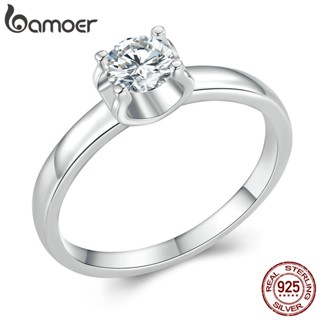 Bamoer Prata 925 0,8 Quilates Moissanite Anel Clássico Estilo Joias Design Presente Para Mulheres