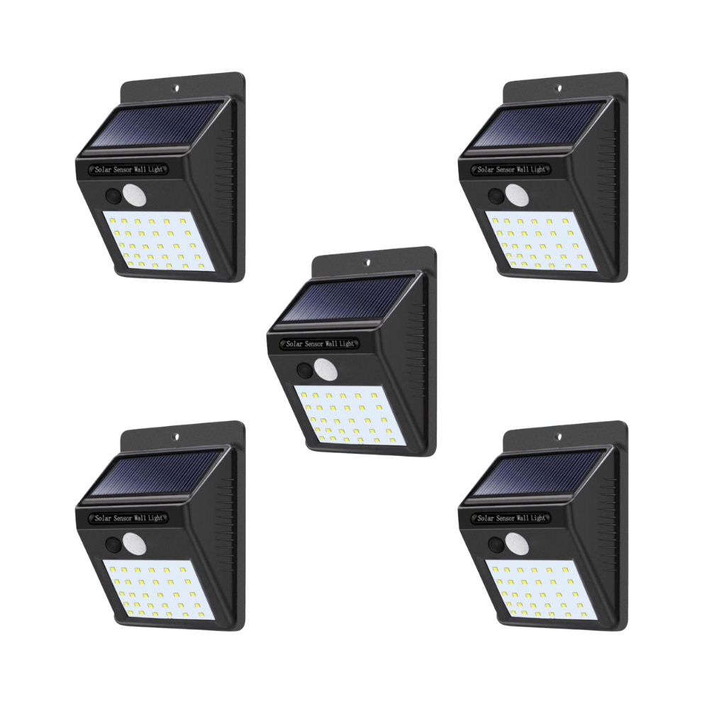 Kit 5 Luminária Energia Solar De Parede 20 30 100 Leds Com Sensor De