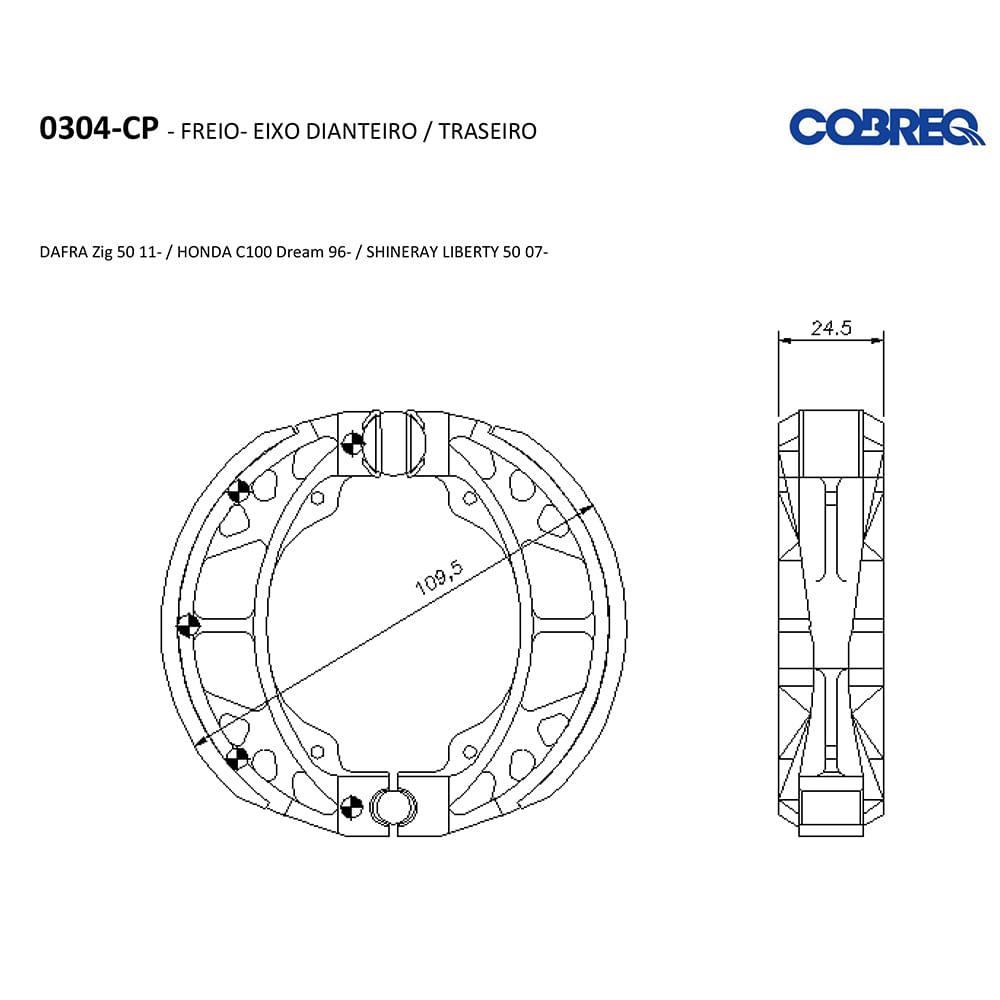 Detalhes do Patim Lona de Freio Cobreq 0304 CP Honda CG 125 1976-1982