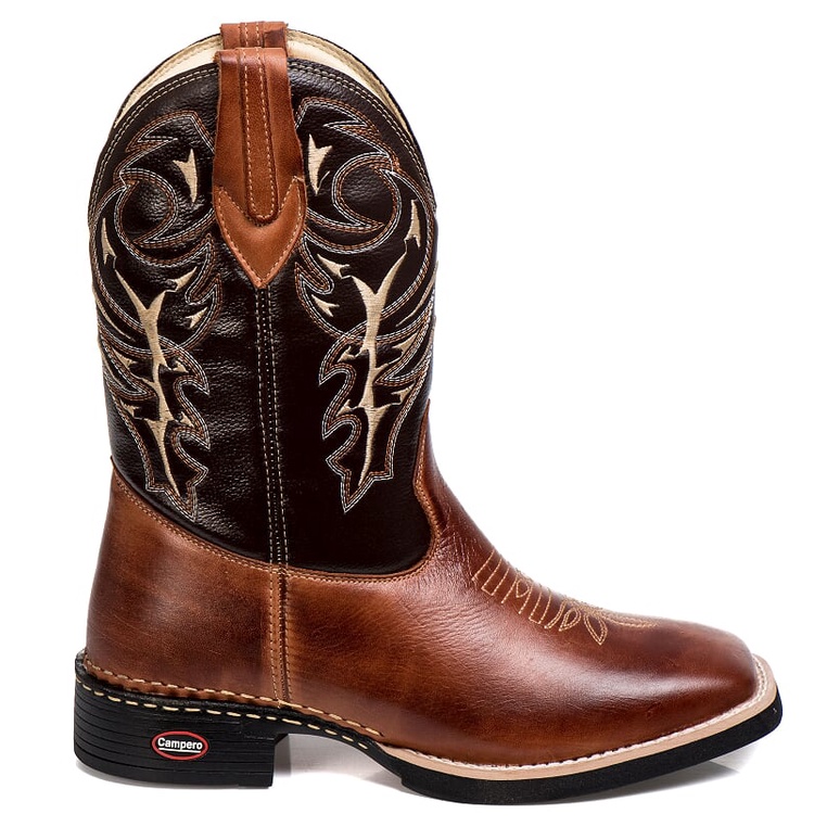 Bota Texana Country Masculina Em Couro Liso Marrom Bico quadrado em Oferta na Shopee