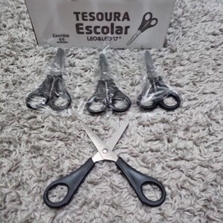 Kit com 3 Tesoura Escolar Black Inox 13cm Cabo Preto