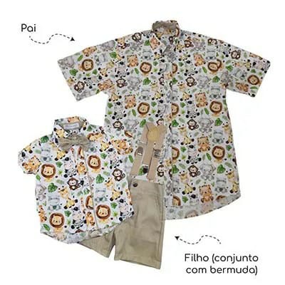 Kit Safari 1 (um )Conjunto Safari manga curta completo, 1 (uma) Camisa Adulto Masculina manga Curta