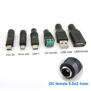 USB Mini 5 Pinos A Fêmea Mirco Tipo C Para dc Conector 5,5x2,1mm Conversor De Energia Adaptador Jack Plug for Laptop