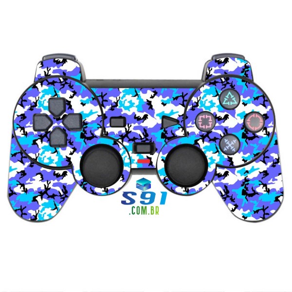 Adesivo PS2 Controle Playstation Skin Pelicula Protetora Camo Blue Ice