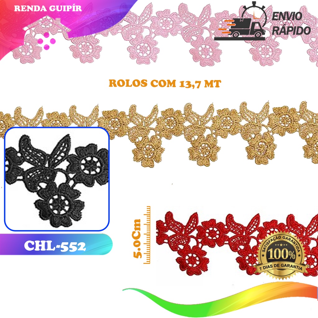 Renda Guipir CHL-552 5.0 Cm - Rolo C/13.7 Metros