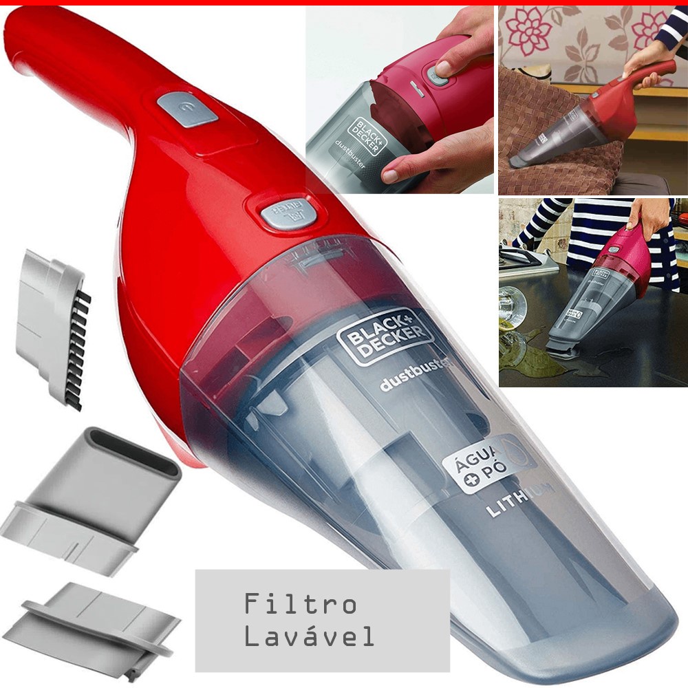 Aspirador Pó Água Portátil Sem fio Black Decker Recarregável APB3600 Bateria Filtro Lavável