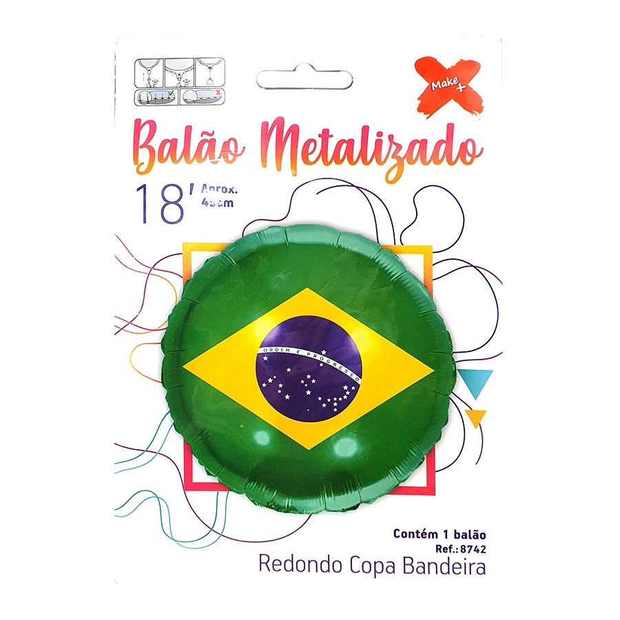 Balão Redondo Metalizado Micro Foil 18'' - Festa Brasil Bandeira - Ref. 8742 - 1 unidade em Oferta na Shopee