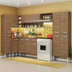 Cozinha Completa de Canto Reto Madesa Emilly Love com Armário e Balcão 13 Portas 1 Gaveta - Rustic