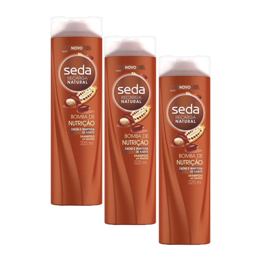 Kit 3 Shampoos Seda Recarga Natural Bomba de Nutrição 325ml cada