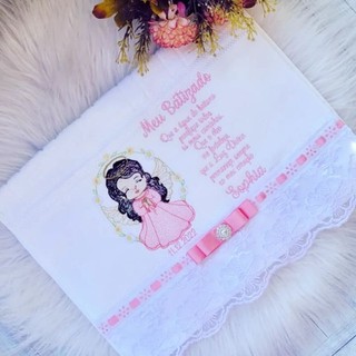 Toalha batismo luxo, batizado, toalhinha, toalha personalizada, toalha de mão, toalha branca.