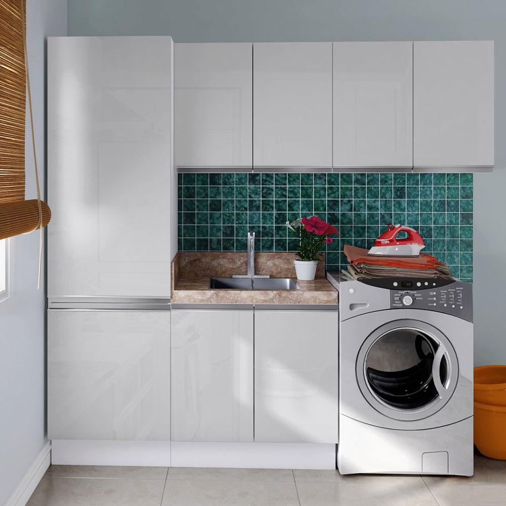 Kit Área De Serviço Madesa Acordes 100% MDF com Armário, Balcão e Torre - Portas Branco Brilhante em Oferta na Shopee