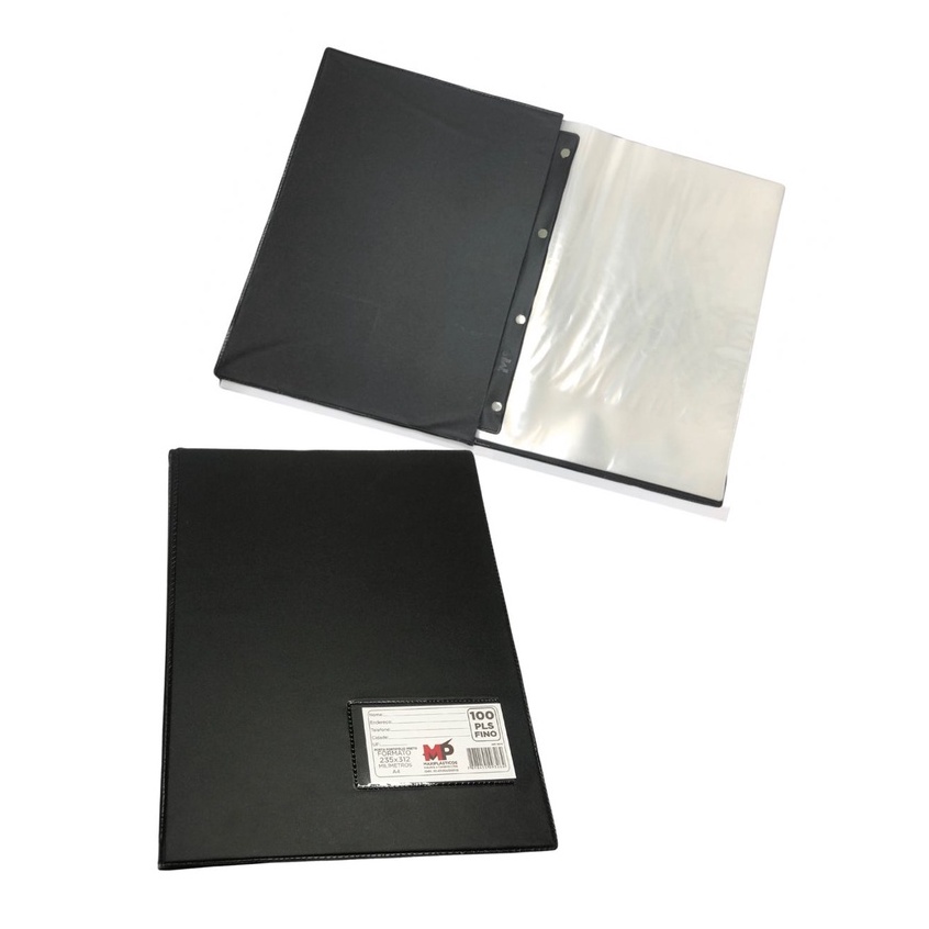 Pasta Catálogo a4 ofício 100 Envelopes Com Visor Reforçada Preta Maxiplastico documentos escritório escolar resistente