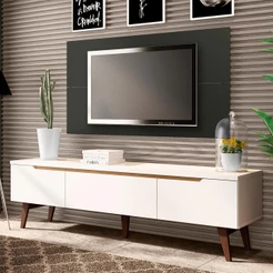 Rack Madesa Reims e Painel para TV até 55 Polegadas 2 Portas e 1 Gaveta - Branco/Preto