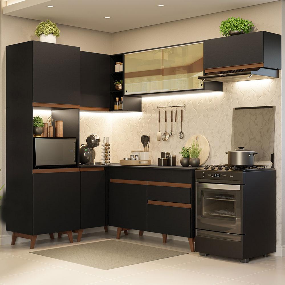 Armário de Cozinha Completa de Canto 392cm Preto Reims Madesa 03 - Home & Living