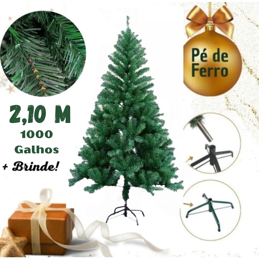 Árvore Natal Luxo 2,10 M Com 1000 Galho Tradicional Natalina | Shopee Brasil