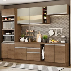 Cozinha Completa Madesa Vicenza com Armário e Balcão + Tampo - Rustic/Rustic/Crema