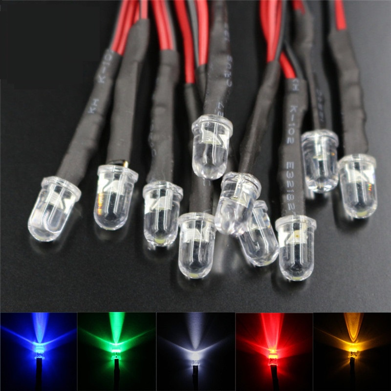 Kit 10 Led's Alto Brilho 3mm 12v + Resistor montado - Várias Cores