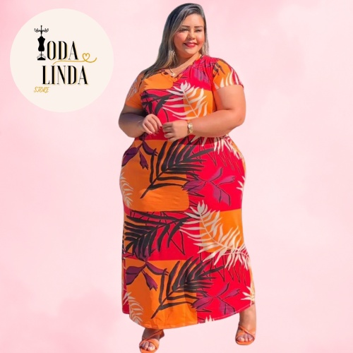 Vestido Plus Size Longo de Manga em Viscolycra - Estampas Variadas