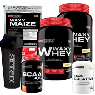 Kit 2x Waxy Whey Protein 900g + Waxy Maize + Creatina 100g + BCAA 100g + Shaker - BodyBuilders em Oferta na Shopee