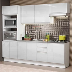 Cozinha Completa 100% MDF Madesa Acordes 250003 com Armário e Balcão - Frentes Branco Brilho