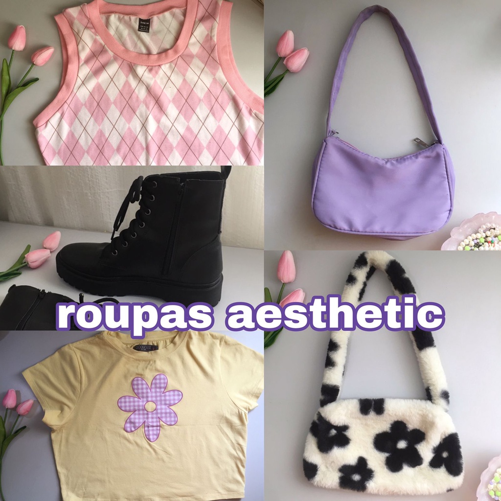 roupas, colar e coturno novo e semi-novos aesthetic y2k coquette, roupa  kawaii aesthetic 