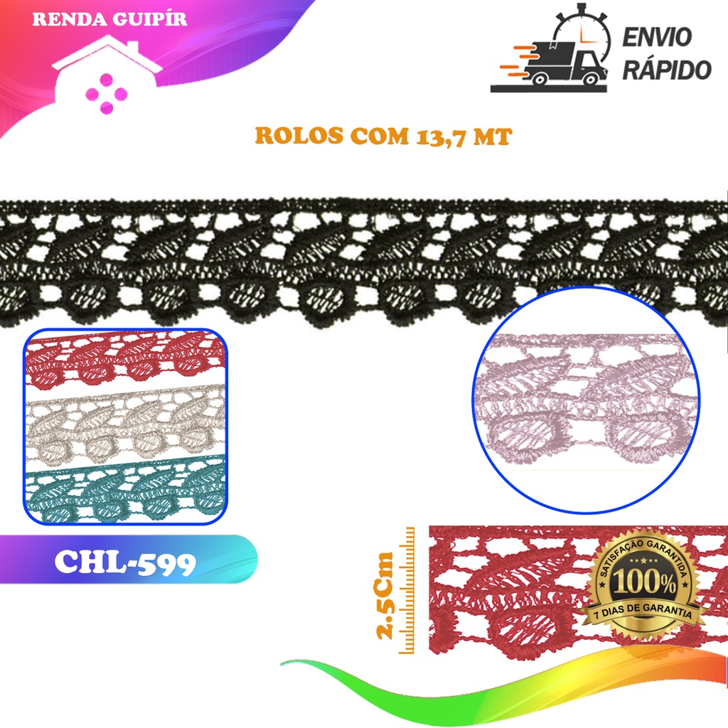 Renda Guipir CHL-599 2,5 Cm -  Rolo C/13.7 Metros