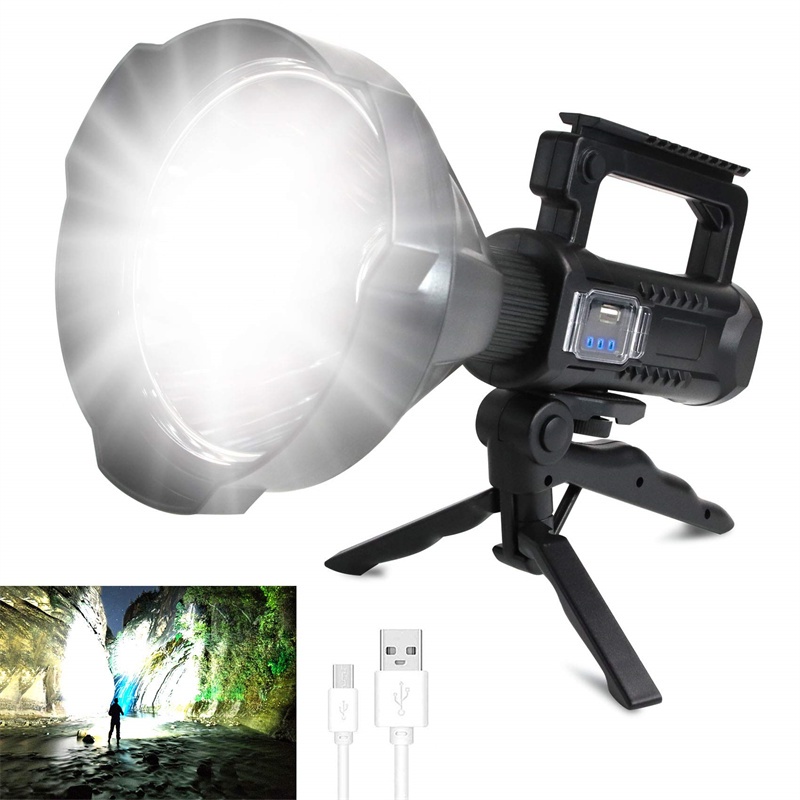 GRICH Holofote LED  High Rechargeable 90000 Lumens , Super Brilhante com 4 Modos IPX5 à prova d'água, Farol de Busca Grande Para Pesca, Caminhadas e Tripé de Camping