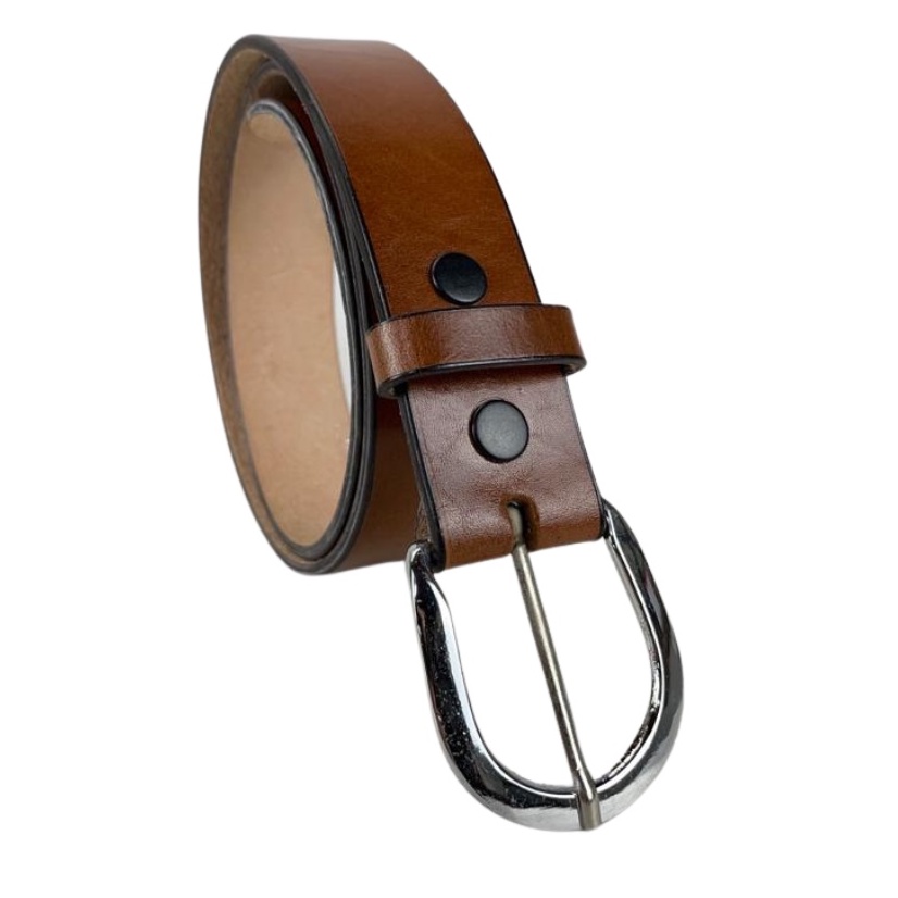 Cinto Social Masculino Original Pyramid Country Couro Bovino Liso Marrom Fivela Tradicional Prata | Ref.: 2021