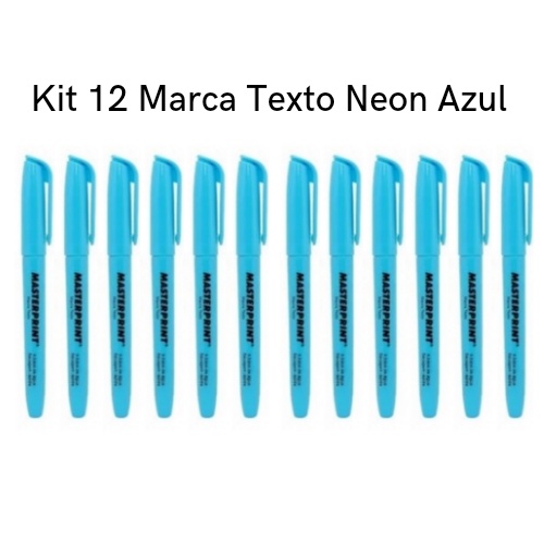 Kit 12 Marca Texto Neon Azul Masterprint - Grifa Texto